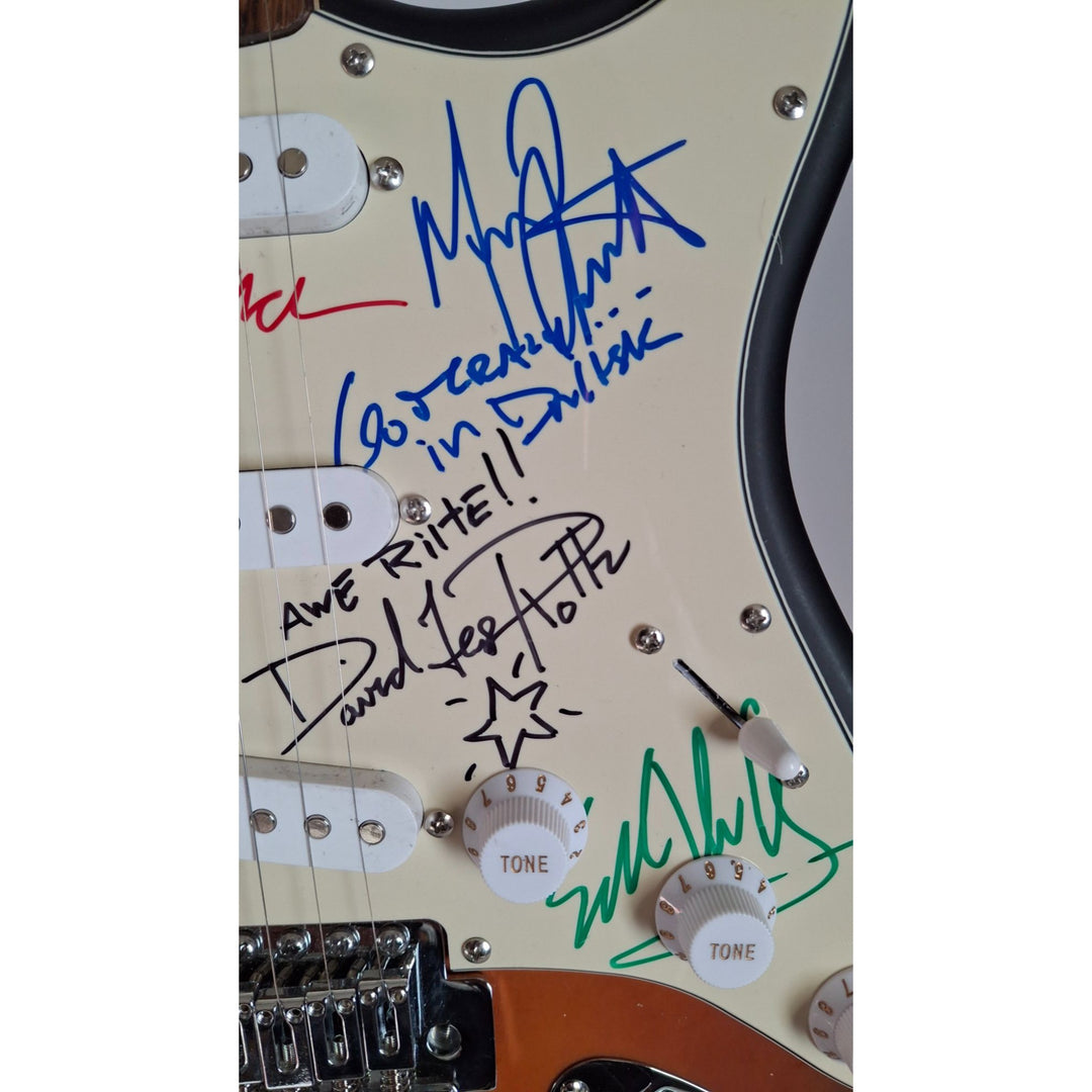 Eddie & Ale Van Halen, Michael Anthony, David Lee Roth, Sammy Hagar, Fender Stratocaster electric guitar signed with proof