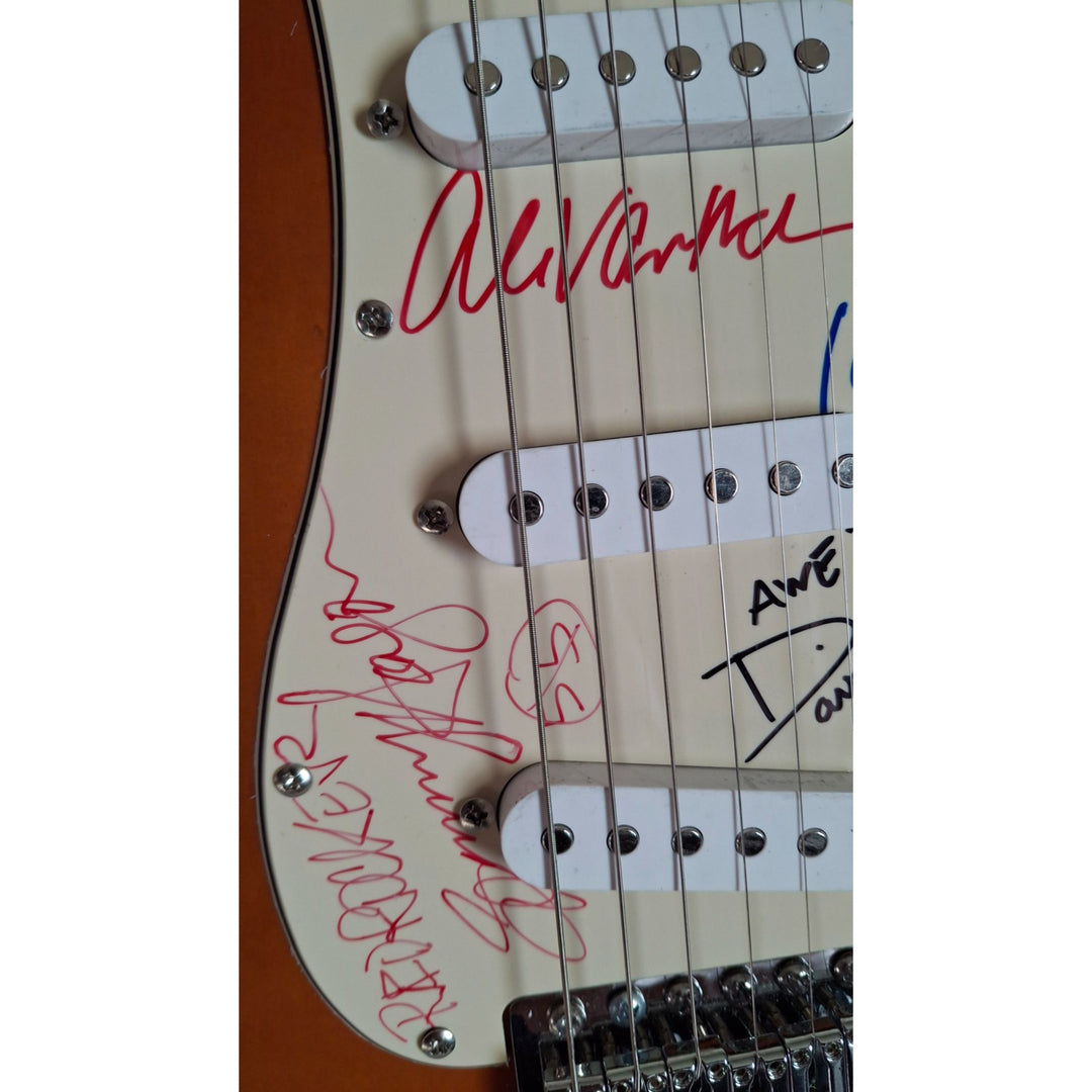 Eddie & Ale Van Halen, Michael Anthony, David Lee Roth, Sammy Hagar, Fender Stratocaster electric guitar signed with proof