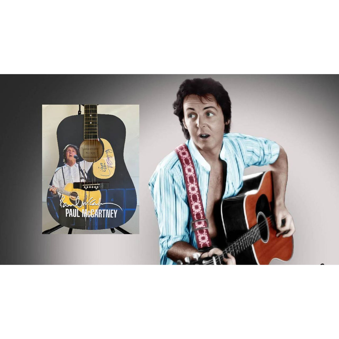 Paul McCartney full size one of a kind acoustic guitar signed with proof.