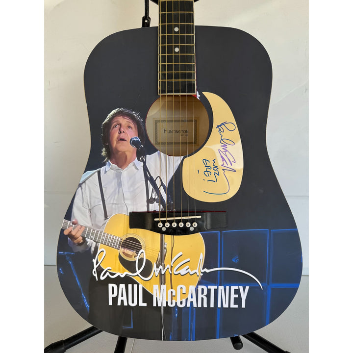 Paul McCartney full size one of a kind acoustic guitar signed with proof.