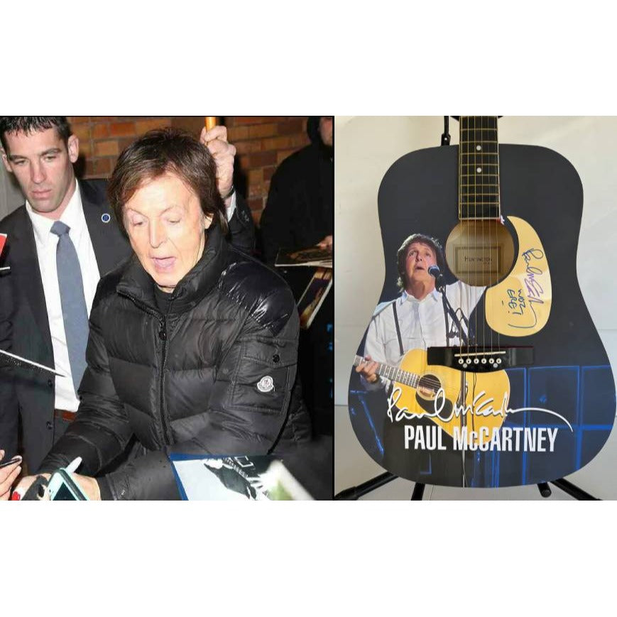 Paul McCartney full size one of a kind acoustic guitar signed with proof.