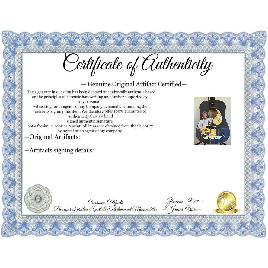 Paul McCartney full size one of a kind acoustic guitar signed with proof.