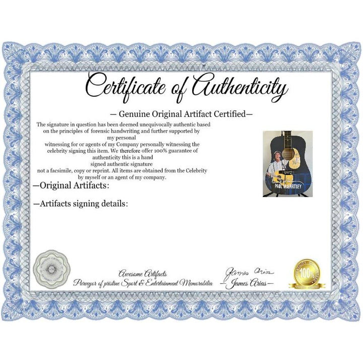 Paul McCartney full size one of a kind acoustic guitar signed with proof.