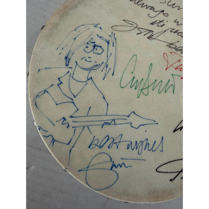 The Yardbirds Eric Clapton, Jimmy Page, Jeff Beck, Chris Dreja, Jim McCarthy Tambourine 8" signed with proof.