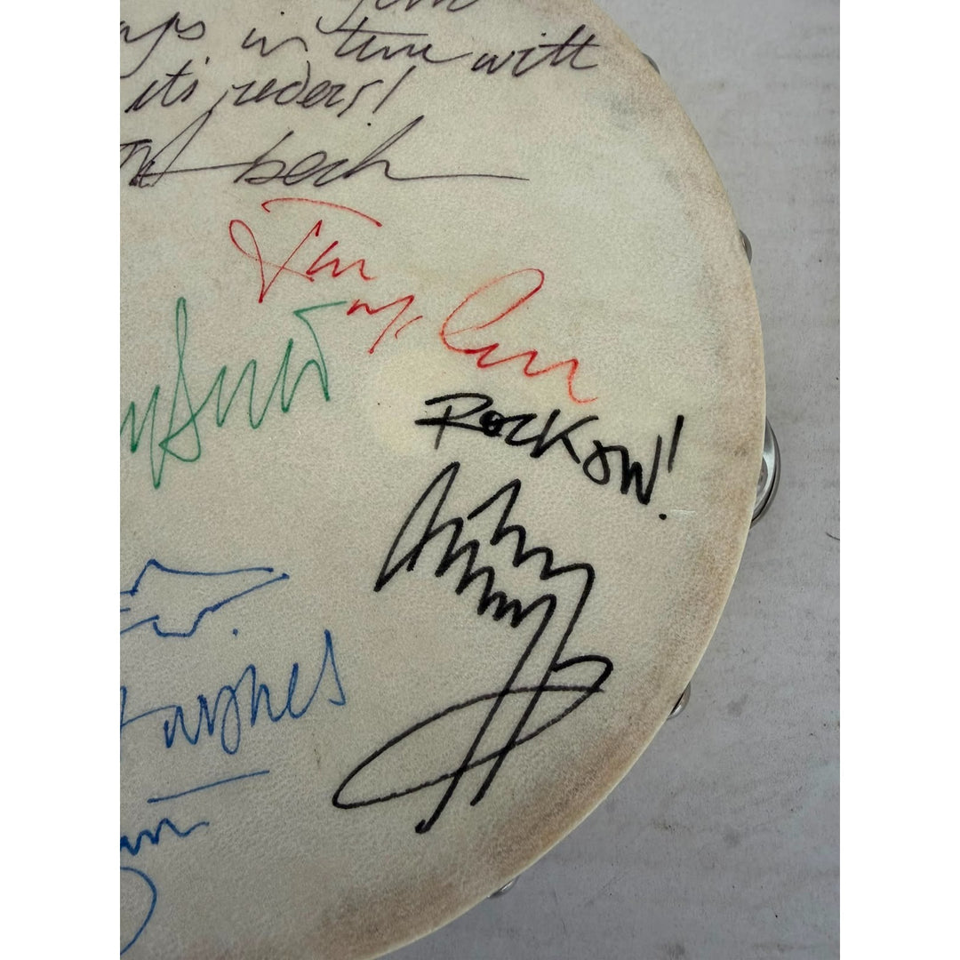 The Yardbirds Eric Clapton, Jimmy Page, Jeff Beck, Chris Dreja, Jim McCarthy Tambourine 8" signed with proof.