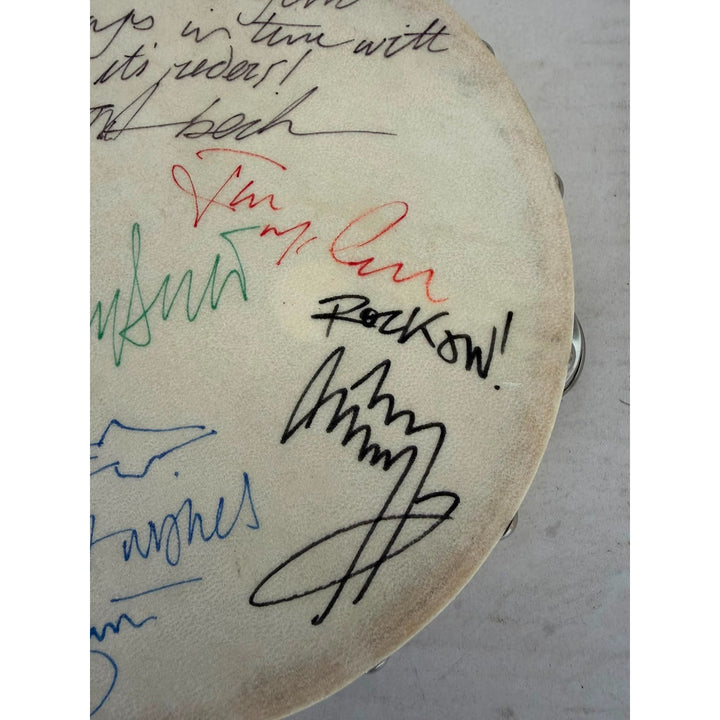 The Yardbirds Eric Clapton, Jimmy Page, Jeff Beck, Chris Dreja, Jim McCarthy Tambourine 8" signed with proof.
