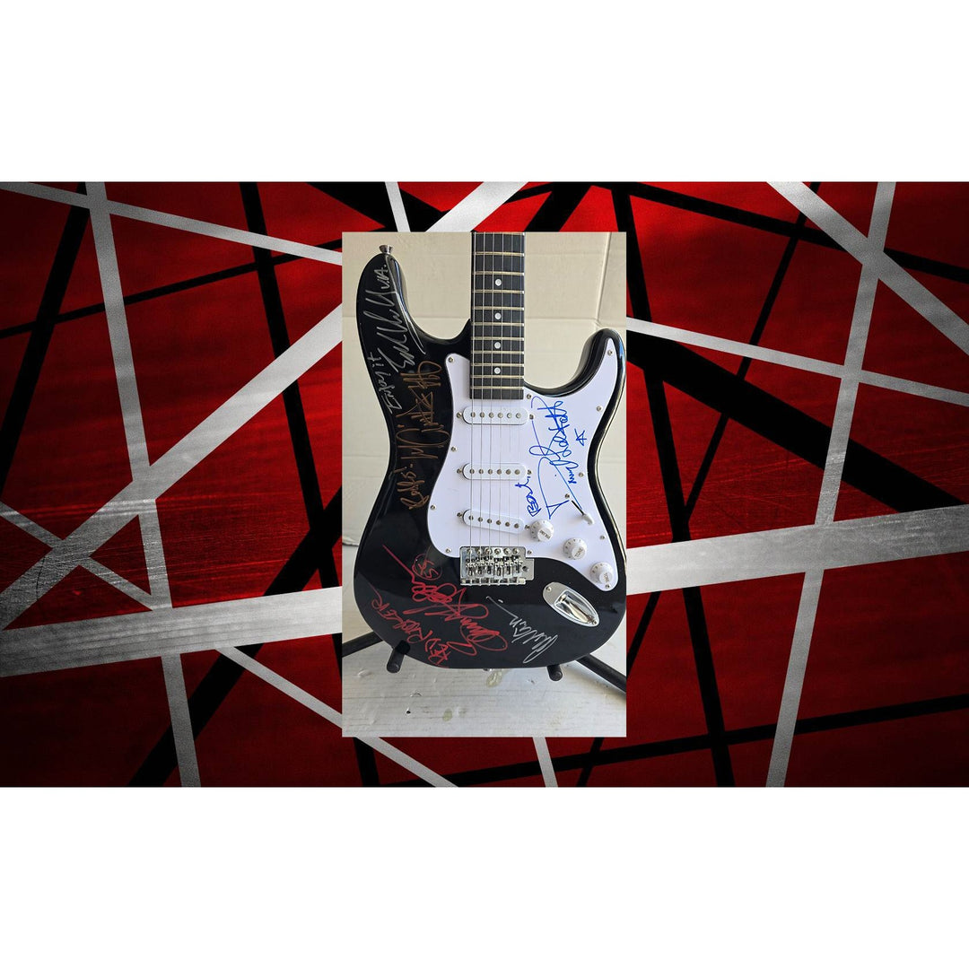 Van Halen green telecaster electric guitar Eddie & Alex Van Halen, Michael Anthony, David Lee Roth Sammy Hagar signed with proof.