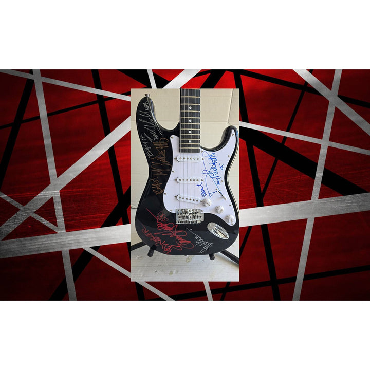 Van Halen green telecaster electric guitar Eddie & Alex Van Halen, Michael Anthony, David Lee Roth Sammy Hagar signed with proof.