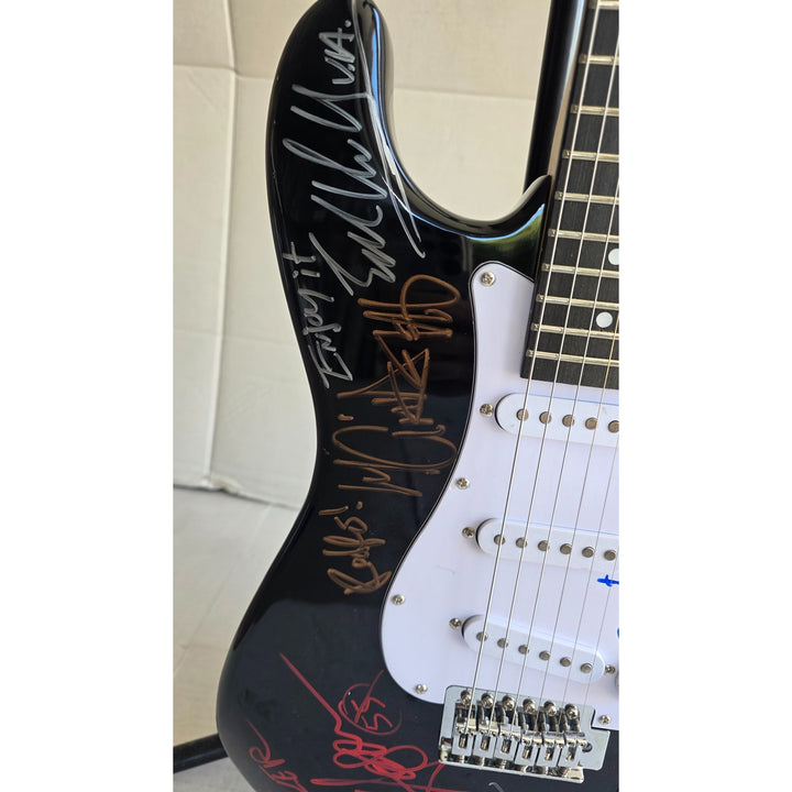 Van Halen green telecaster electric guitar Eddie & Alex Van Halen, Michael Anthony, David Lee Roth Sammy Hagar signed with proof.