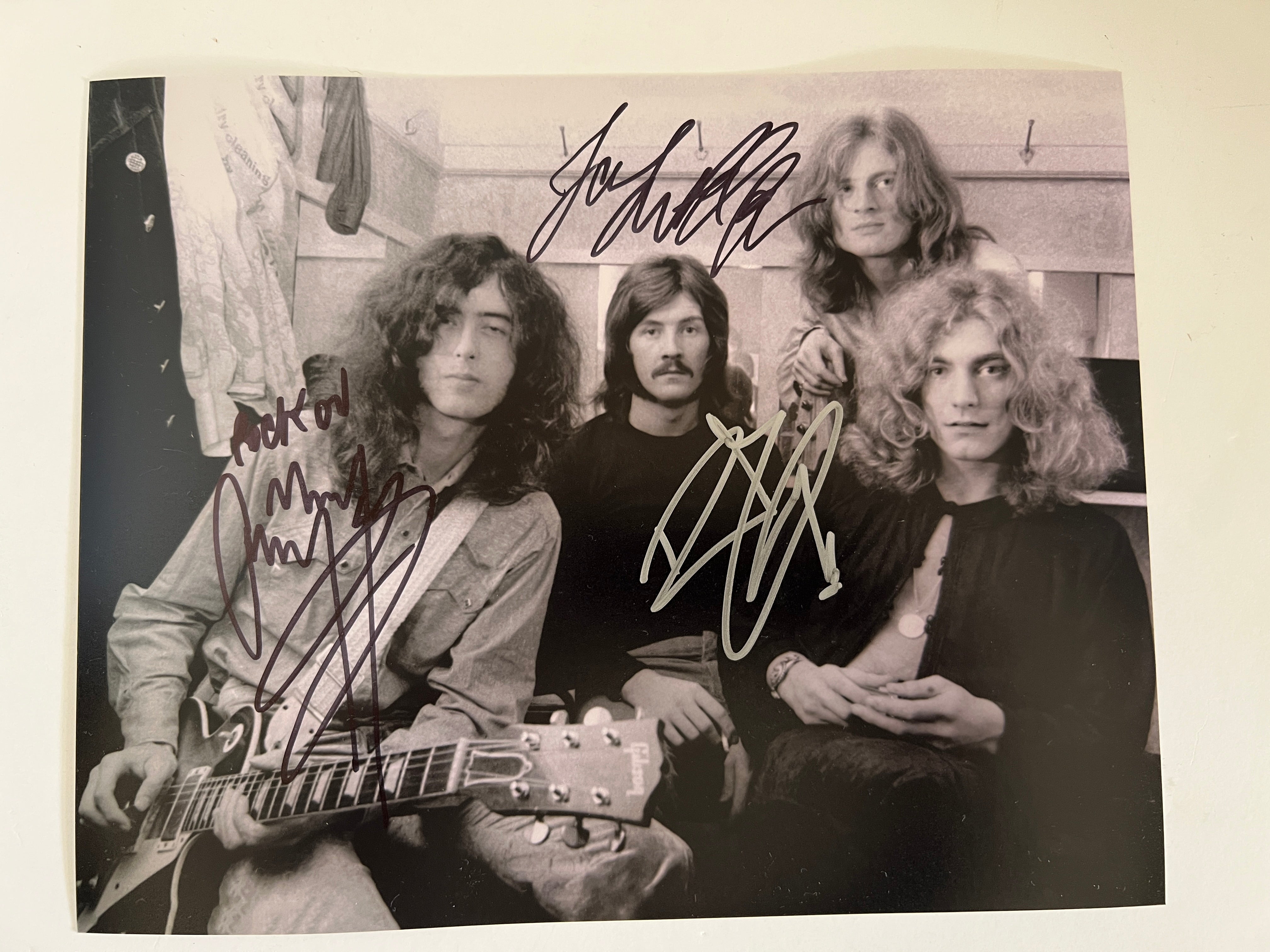 Led Zeppelin Jimmy Page, Robert Plant, John Paul Jones 8x10 photo signed with proof