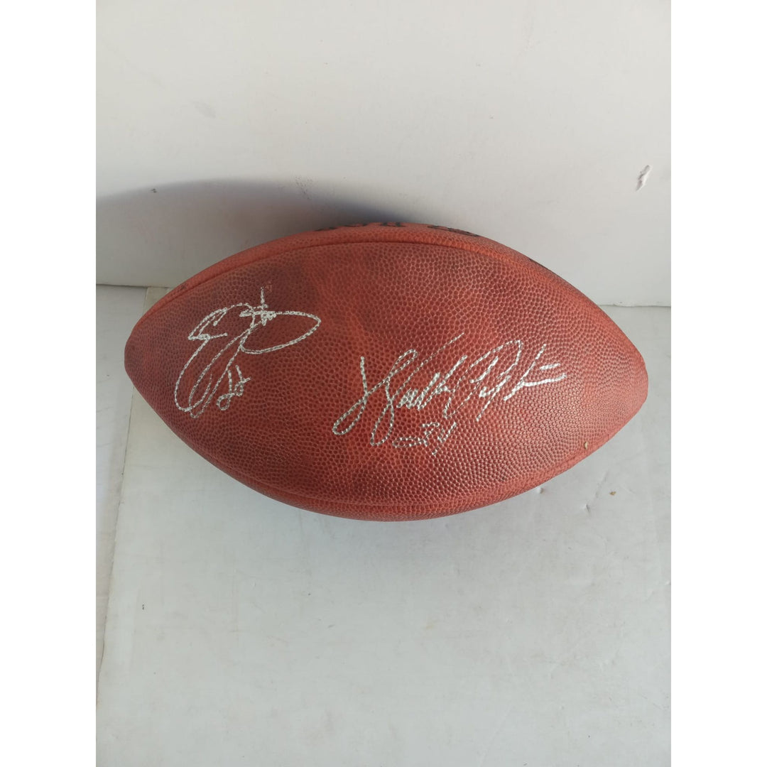 Walter Payton Chicago Bears Emmitt Smith Dallas Cowboys NFL Wilson game leather football signed with proof