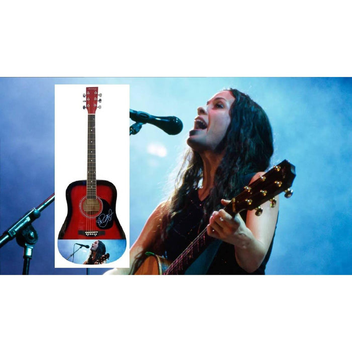 Alanis Morissette full size Huntington acoustic guitar signed with proof.