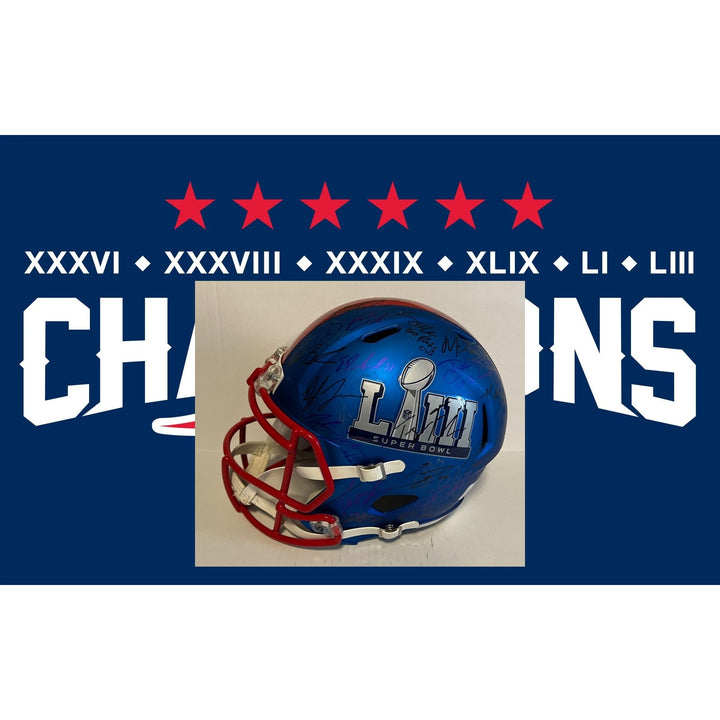 New England Patriots 2019 Super Bowl Champions Riddell full size helmet team signed with proof Tom Brady Rob Gronkowski Bill Belichick