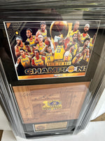 Load image into Gallery viewer, Los Angeles Lakers LeBron James, Anthony Davis NBA champions 2019-20 team parquet floorboard signed &amp; framed 32x18 with proof
