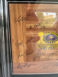 Los Angeles Lakers LeBron James, Anthony Davis NBA champions 2019-20 team parquet floorboard signed & framed 32x18 with proof