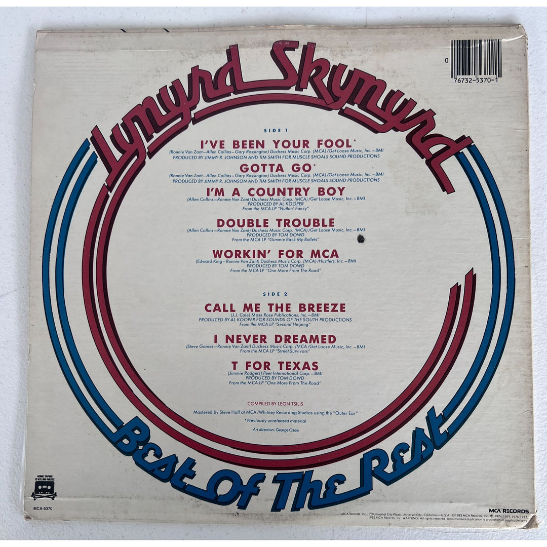 Lynyrd Skynyrd 1982 original lp " Best of the rest" signed Artimus Pyle, Ed King, Billy Powell, Leon Wilkenson, Garry Rossington, Allen Coll.