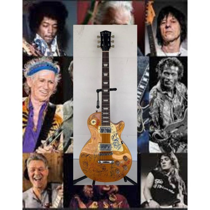 Jimmy Page, Eric Clapton, Jeff Beck Keith RIichard 23 greatest guitarists vintage full size les paul electric guitar signed with proof.