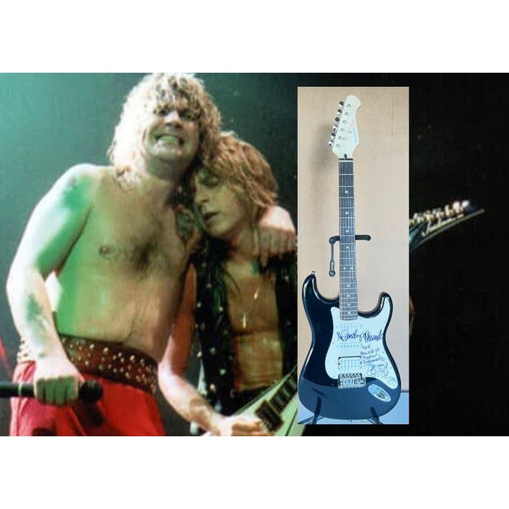 Ozzy Osbourne signed with inscription and Randy Rhoads full size Stratocaster electric guitar signed with proof
