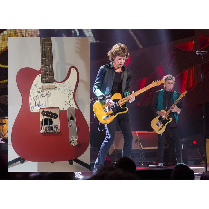 Mick Jagger, Keith Richards, Bill Wyman, Charlie Watts & Ronnie Wood authentic Fender telecaster full size electric guitar signed with proof
