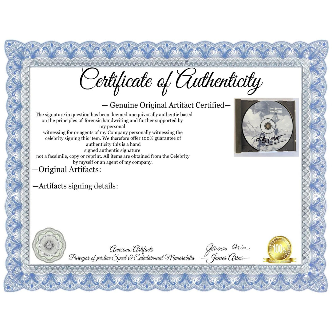 Todd Anthony Shaw "Too Short" "Cocktails" CD jacket & and CD both signed with proof