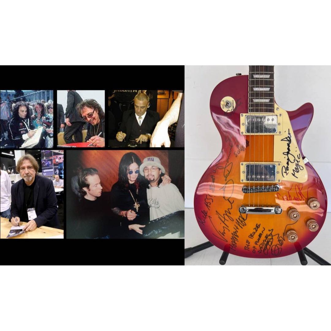 Ozzy Osbourne (with inscription) Randy Rhoads, Ronnie James Dio , Tony Iomi, Geezer Butler, Bill Ward Black Sabath Cherry les paul full size.