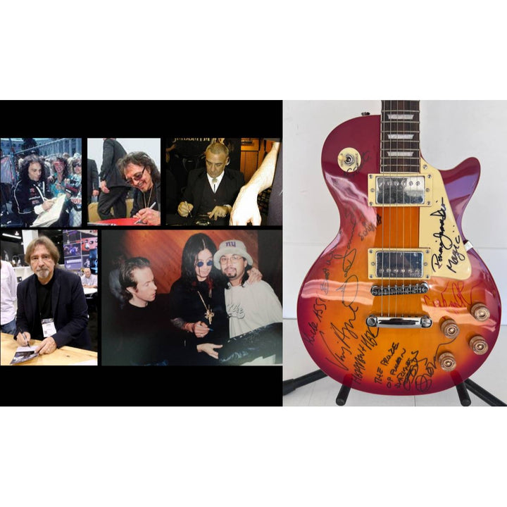 Ozzy Osbourne (with inscription) Randy Rhoads, Ronnie James Dio , Tony Iomi, Geezer Butler, Bill Ward Black Sabath Cherry les paul full size.