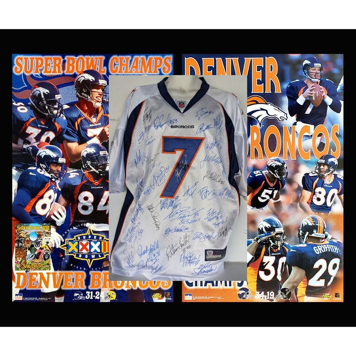 John Elway, Terrell Davis, Shannon Sharpe 1997-1998 Denver Broncos Super Bowl champions team signed jersey with proof