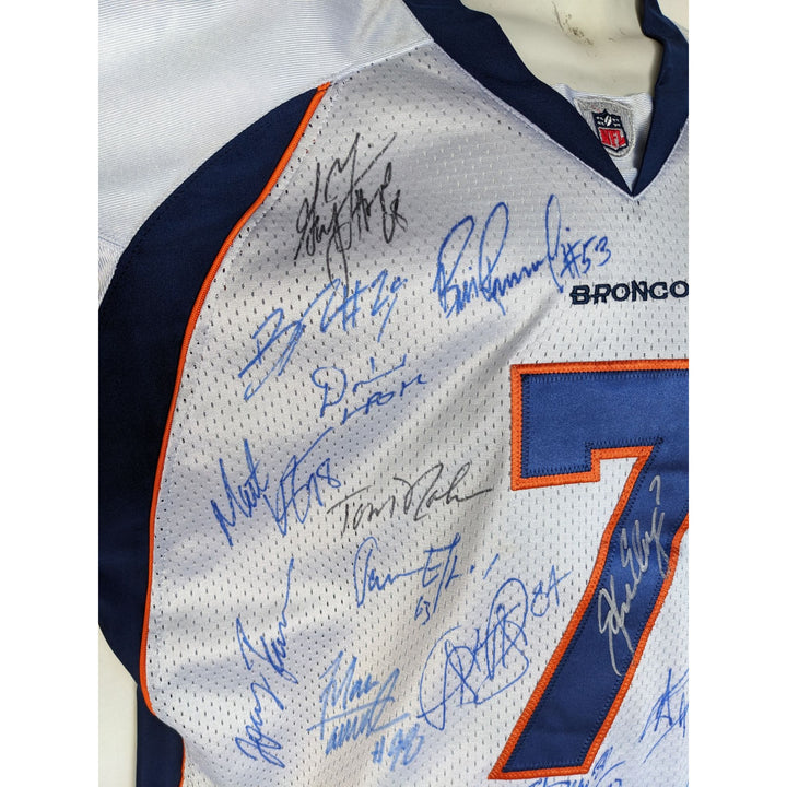 John Elway, Terrell Davis, Shannon Sharpe 1997-1998 Denver Broncos Super Bowl champions team signed jersey with proof