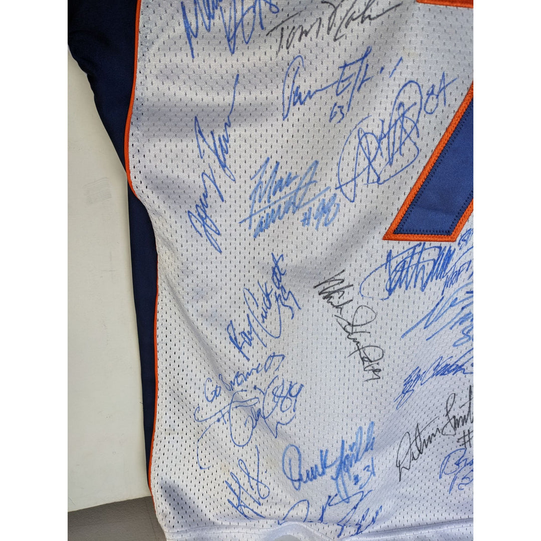 John Elway, Terrell Davis, Shannon Sharpe 1997-1998 Denver Broncos Super Bowl champions team signed jersey with proof