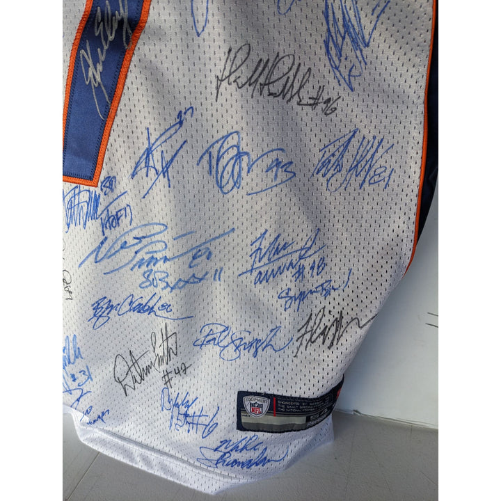 John Elway, Terrell Davis, Shannon Sharpe 1997-1998 Denver Broncos Super Bowl champions team signed jersey with proof