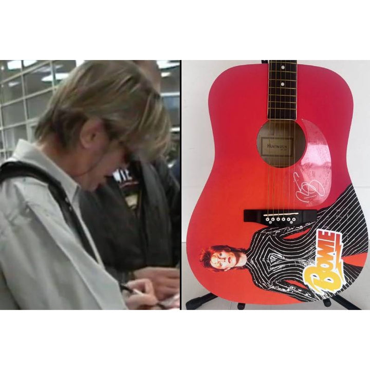David Bowie Huntington Acoustic guitar signed with proof.
