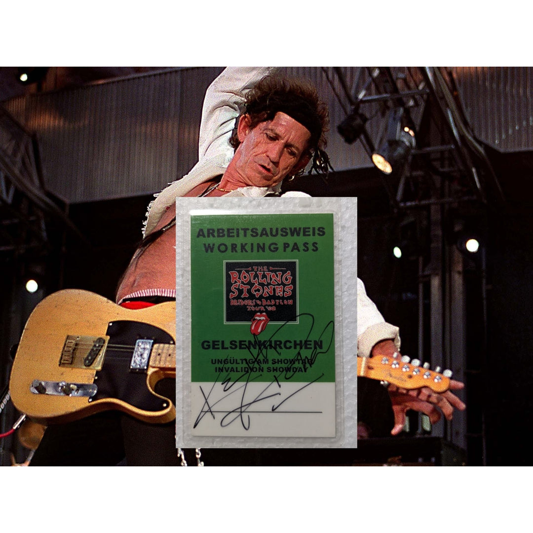 Rolling Stones original vintage tour working pass signed by Keith Richards