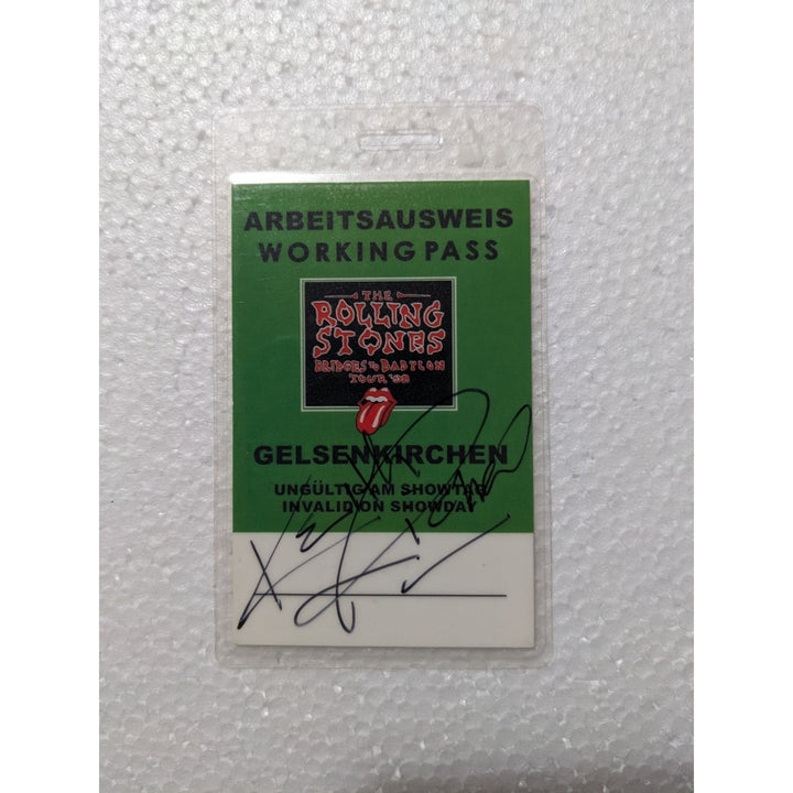 Rolling Stones original vintage tour working pass signed by Keith Richards