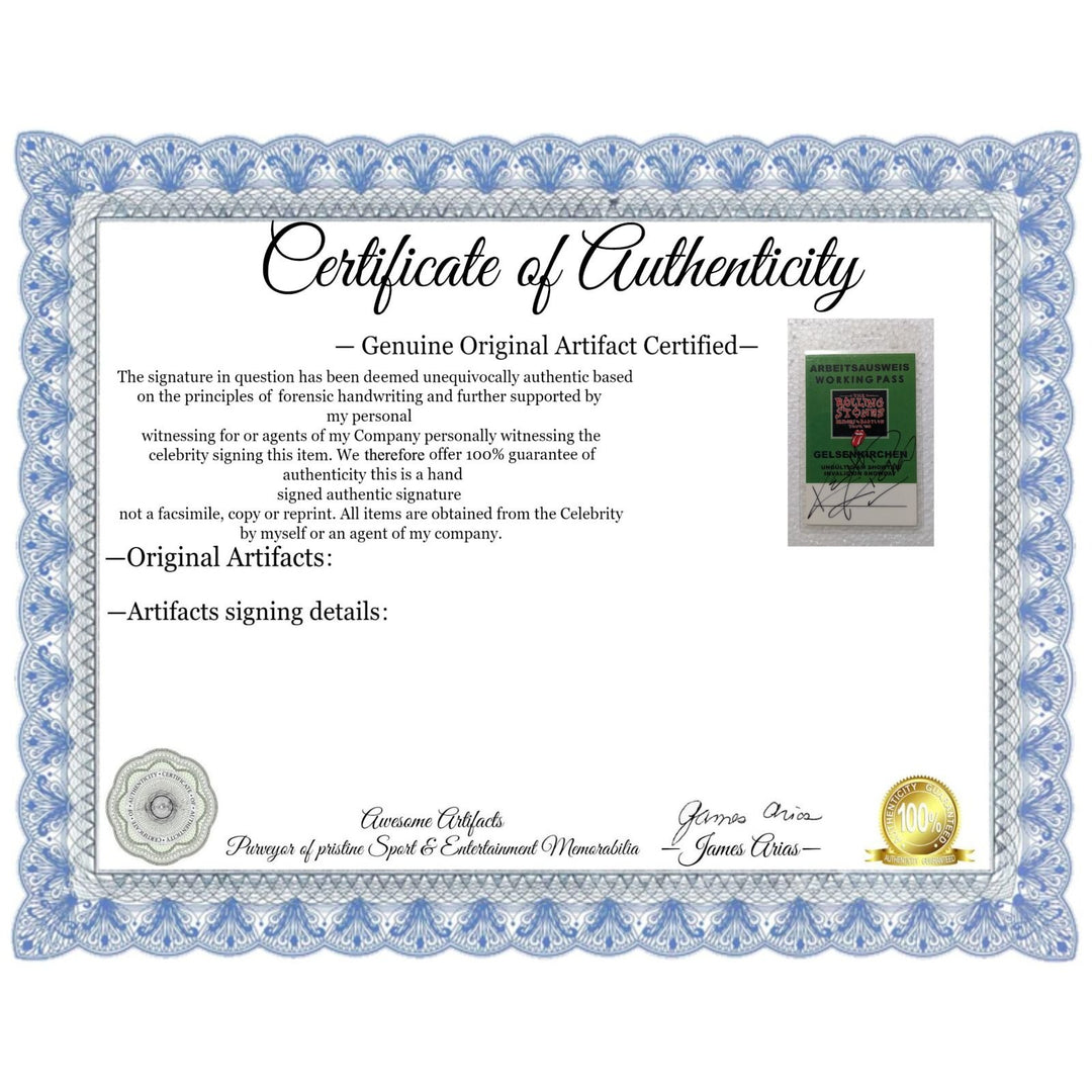 Rolling Stones original vintage tour working pass signed by Keith Richards