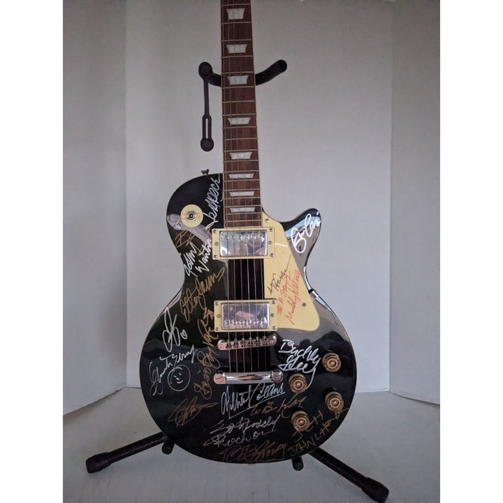 Blues legends Stevie Ray Vaughan, BB King, Chuck Berry, Muddy Watters, Eric Clapton black les paul electric guitar signed with proof