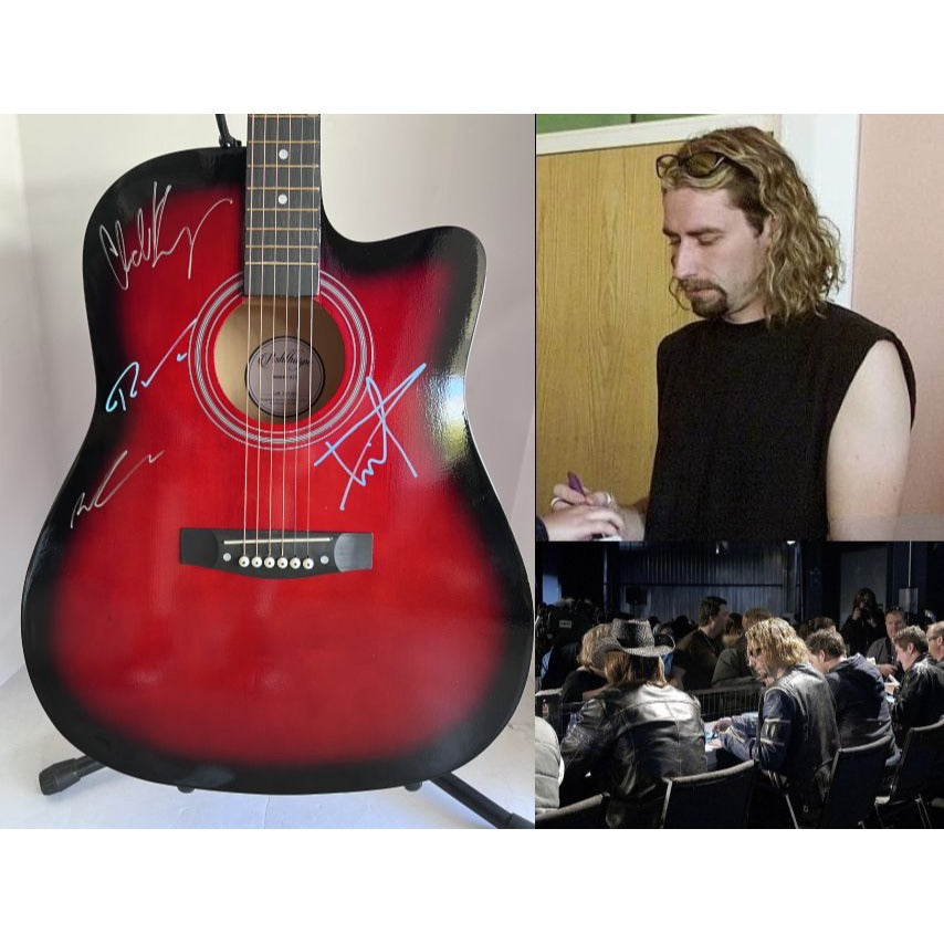 Nickelback  Chad Kroeger, Ryan Peake, Mike Kroeger, Daniel Adair 38' full size acoustic guitar signed with proof