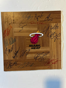 Miami Heat 2022-23 Jimmy Butler Alonzo Mourning, Bam Adebayo, Pat Riley parque wood floorboard signed with proof