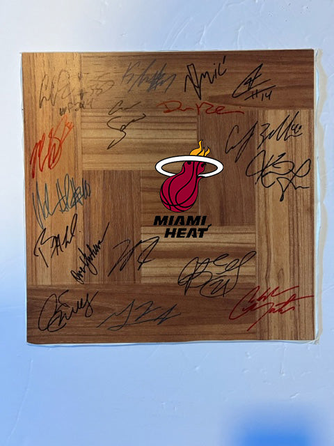 Miami Heat 2022-23 Jimmy Butler Alonzo Mourning, Bam Adebayo, Pat Riley parque wood floorboard signed with proof