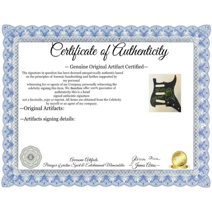 Jimmy Buffett  Stratocaster electric guitar pickguard signed with proof.