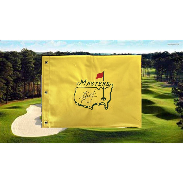 Xander Schauffele Masters embroidered golf flag signed with proof.