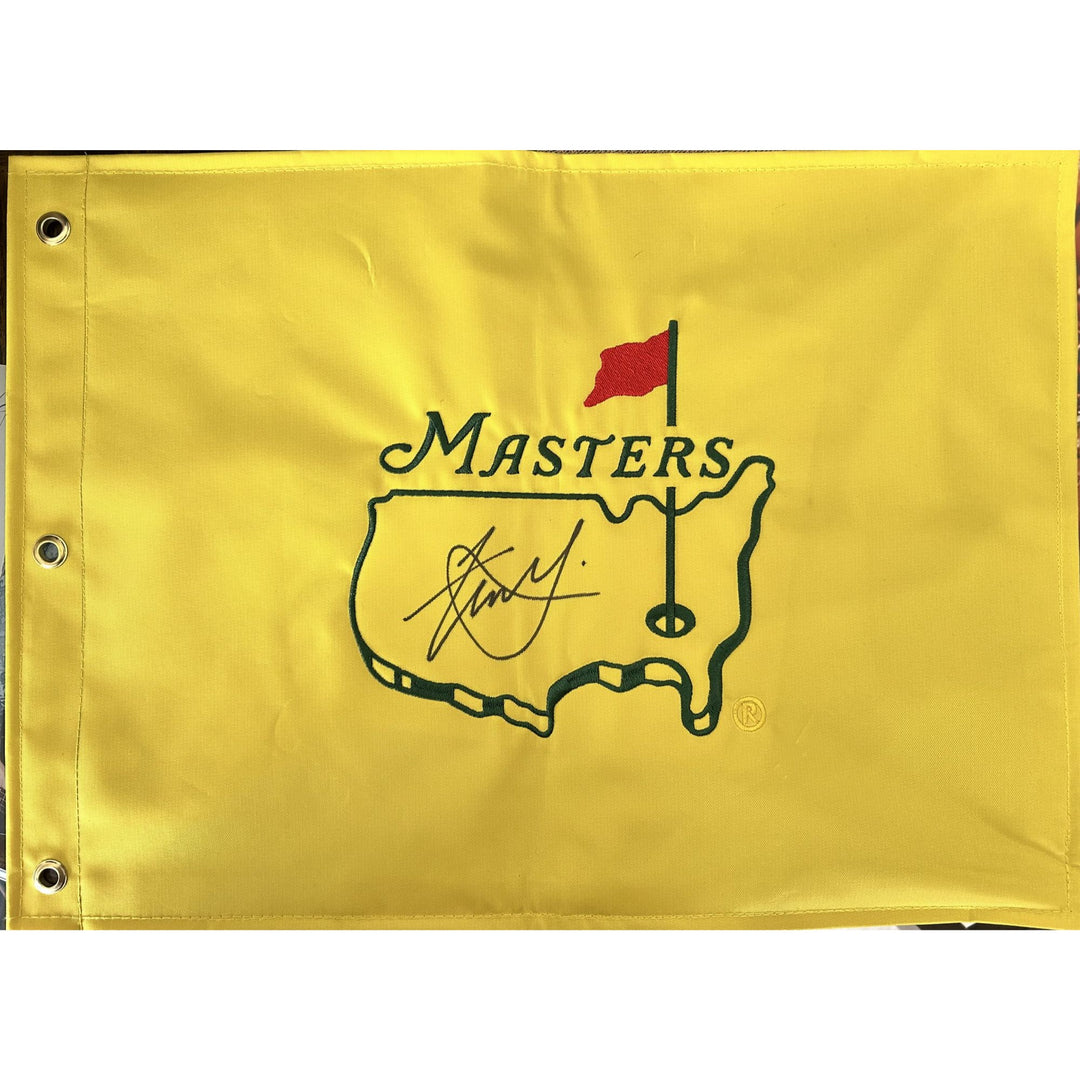 Xander Schauffele Masters embroidered golf flag signed with proof.