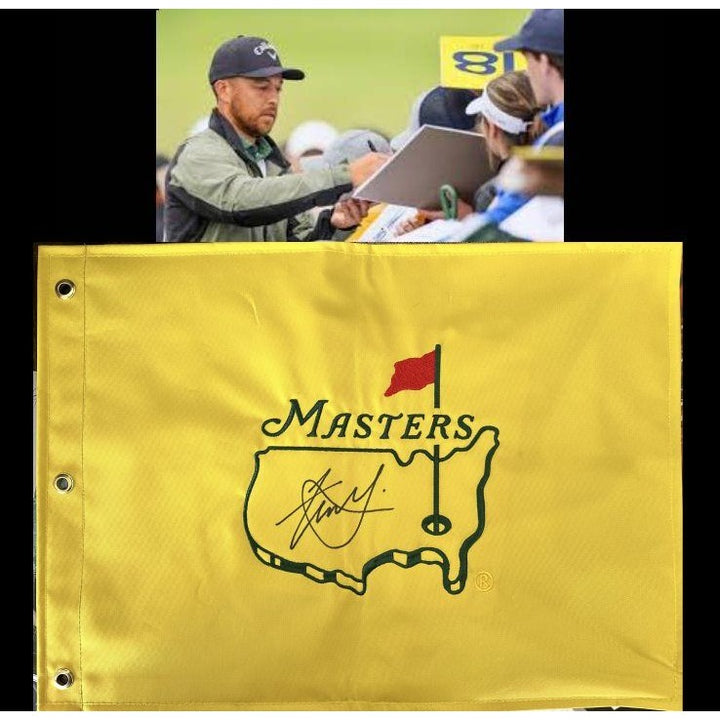 Xander Schauffele Masters embroidered golf flag signed with proof.