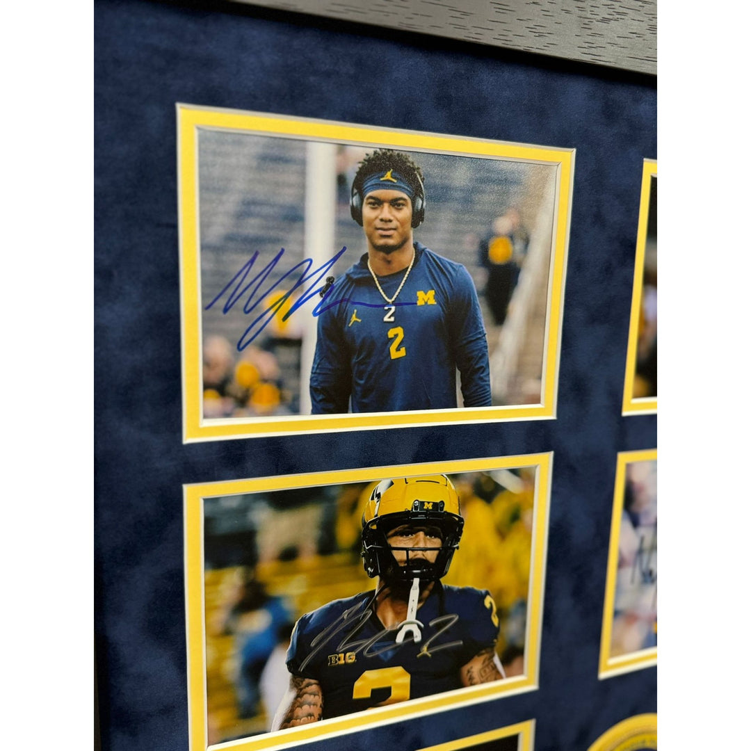 JJ McCarthy Jim Harbaugh Blake Coram Colston Loveland Mason Graham 2023 Michigan Wolverines national champions 43x23 photo signed with proof