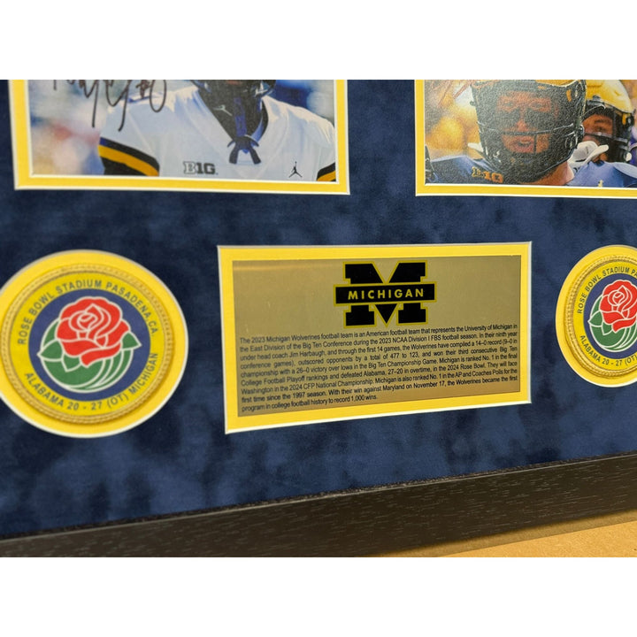 JJ McCarthy Jim Harbaugh Blake Coram Colston Loveland Mason Graham 2023 Michigan Wolverines national champions 43x23 photo signed with proof