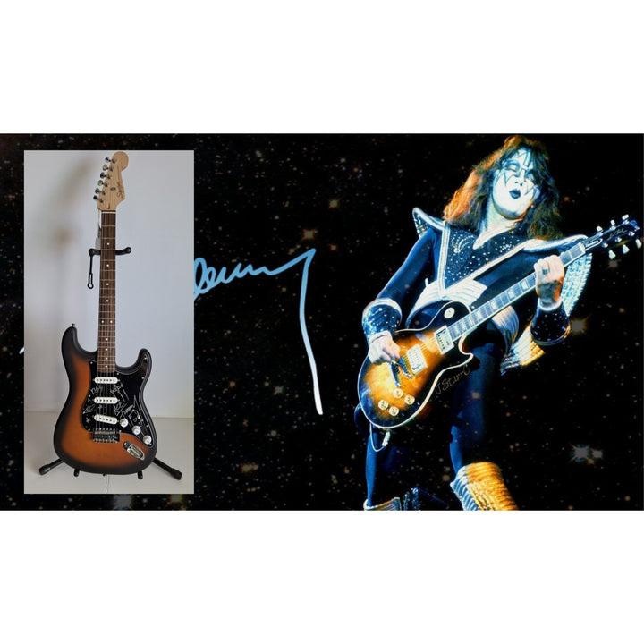 Legendary Kiss, Ace Frehley guitarist signed with scetch Fender Stratocaster Squier electric guitar signed with proof