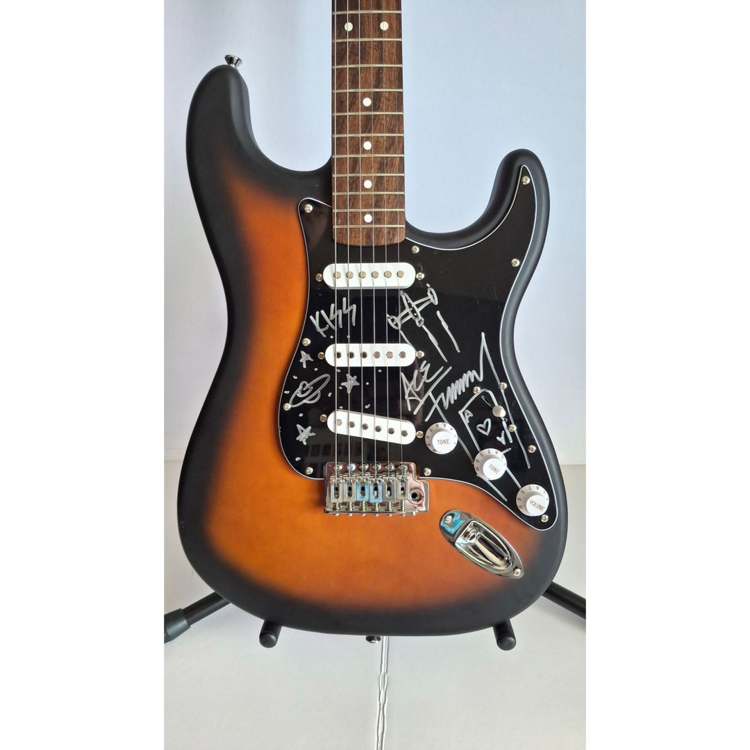Legendary Kiss, Ace Frehley guitarist signed with scetch Fender Stratocaster Squier electric guitar signed with proof