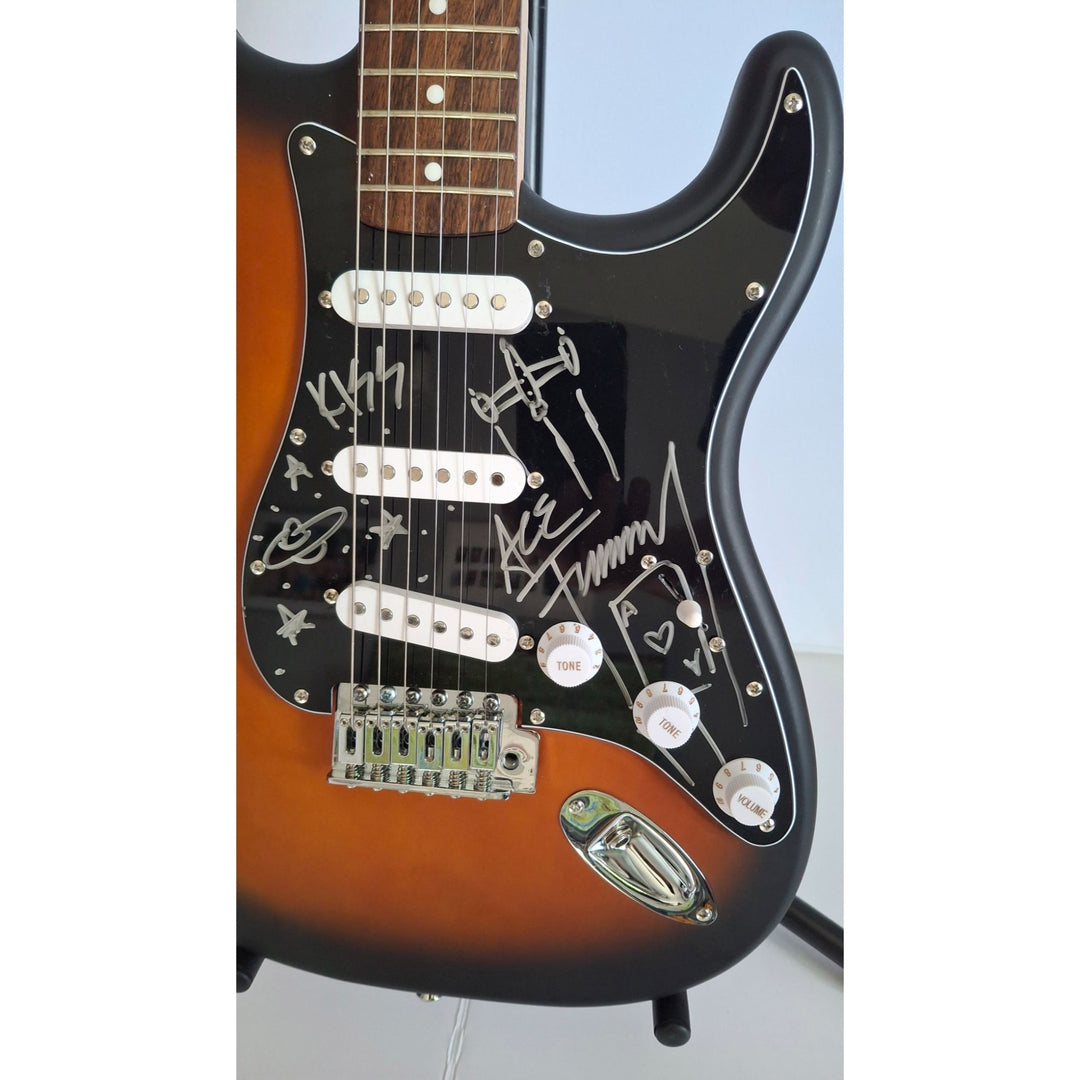 Legendary Kiss, Ace Frehley guitarist signed with scetch Fender Stratocaster Squier electric guitar signed with proof