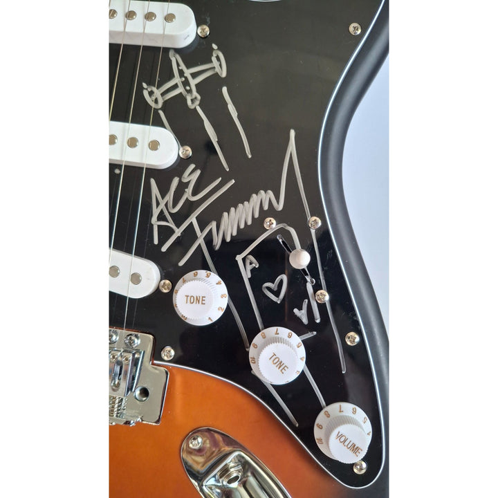 Legendary Kiss, Ace Frehley guitarist signed with scetch Fender Stratocaster Squier electric guitar signed with proof