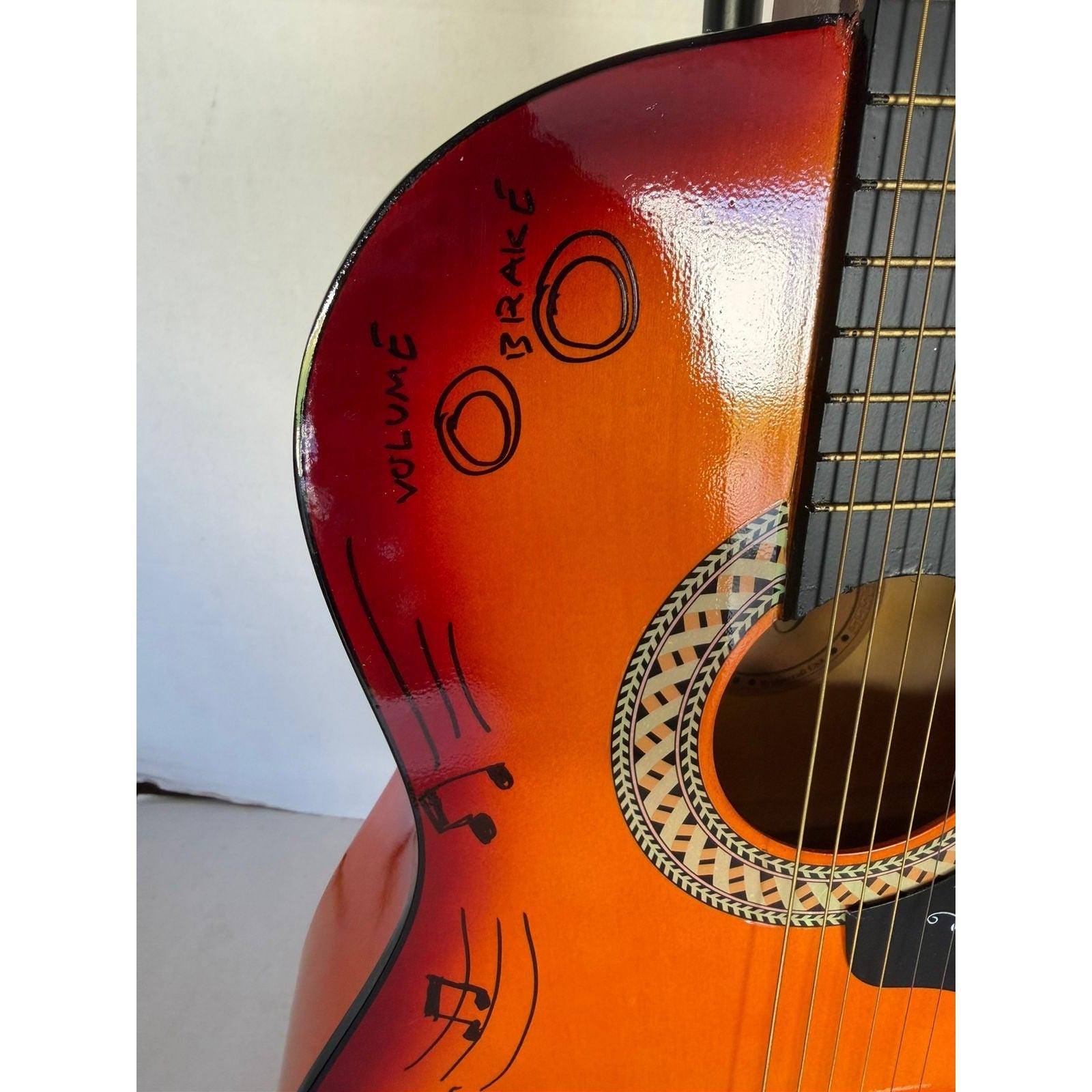 Chris Isaak vintage acoustic guitar signed and hand sketched with