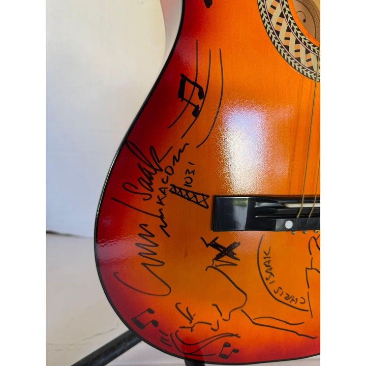 Chris Isaak vintage acoustic guitar signed and hand sketched with proof